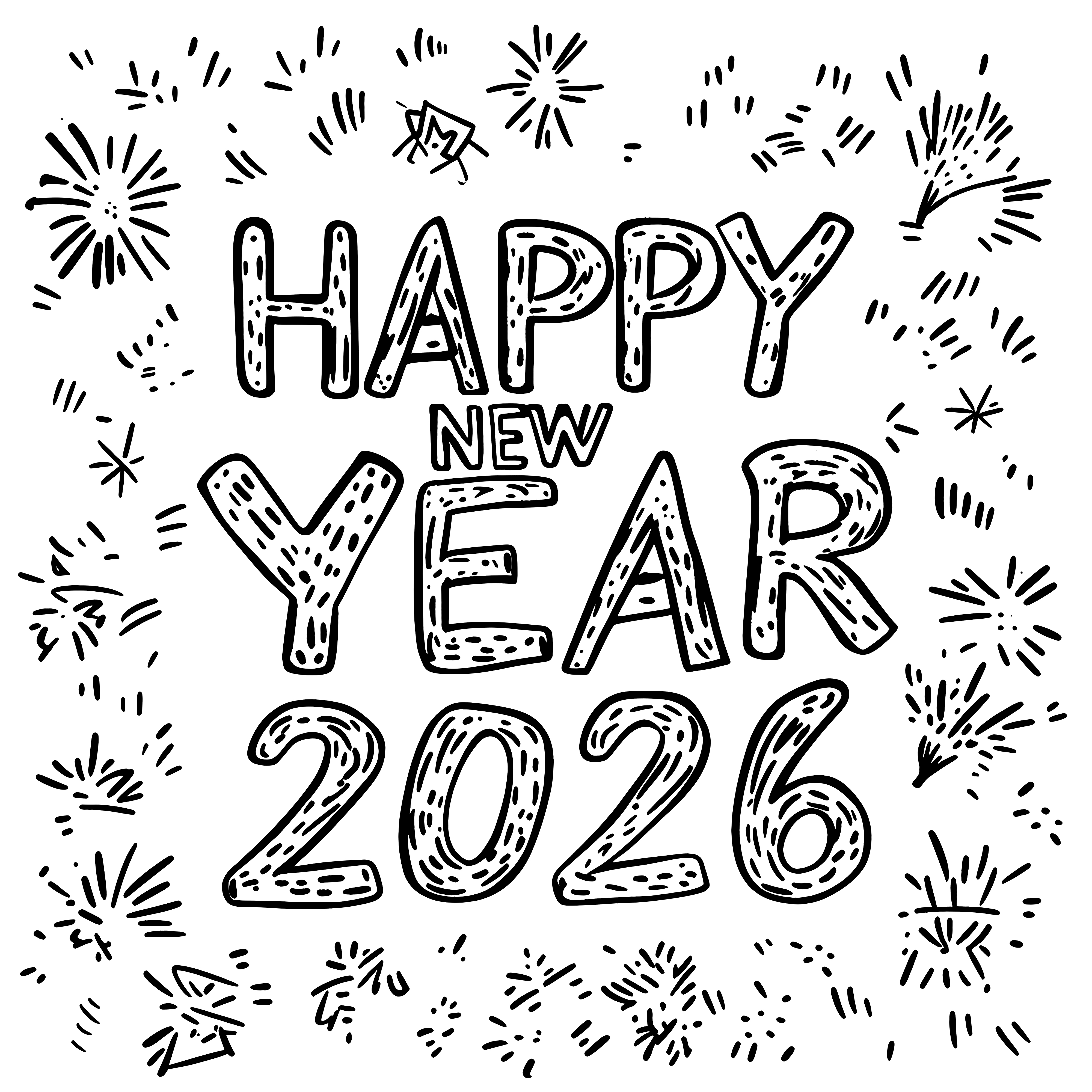 Happy New Year 2026: free coloring page