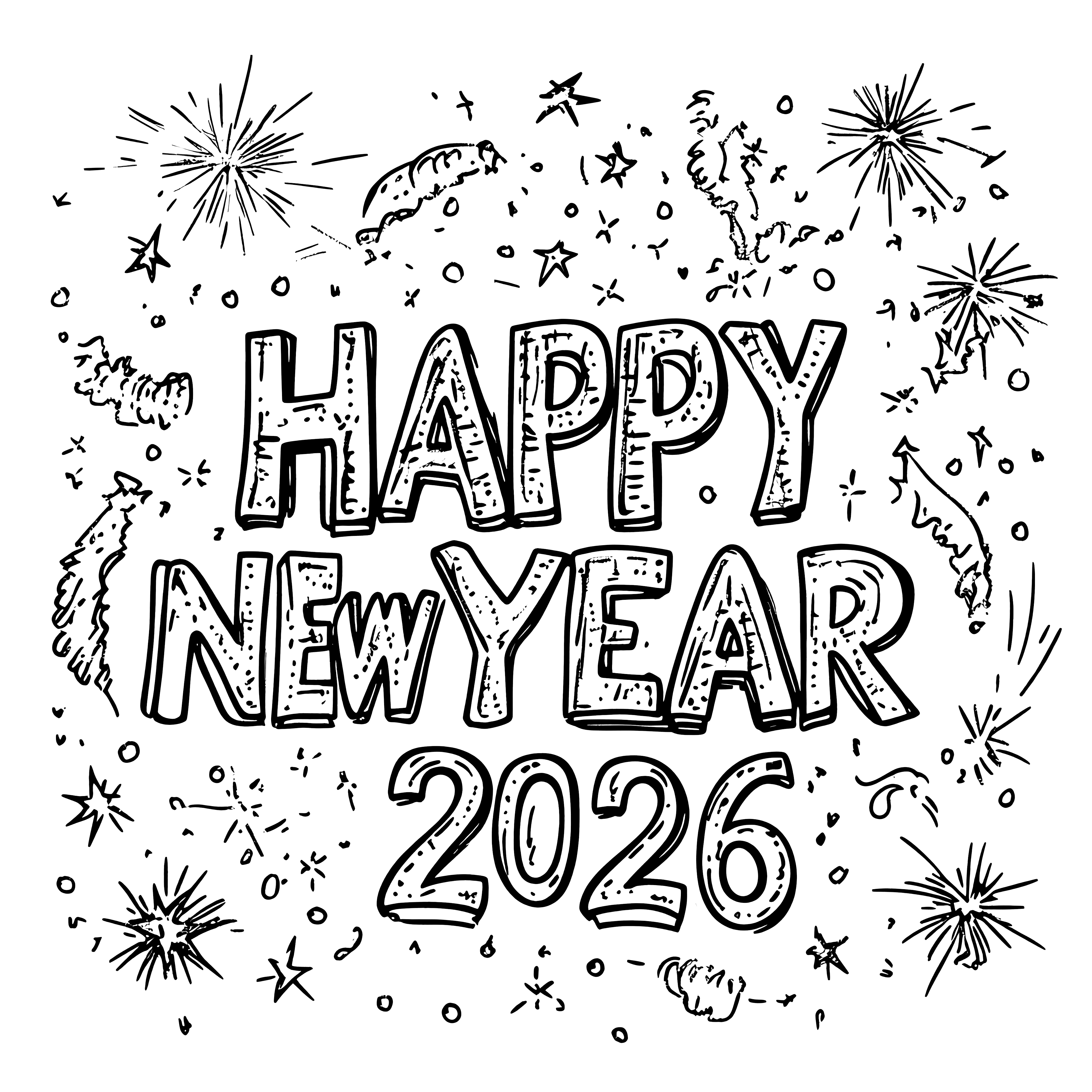 Happy New Year 2026: free coloring page