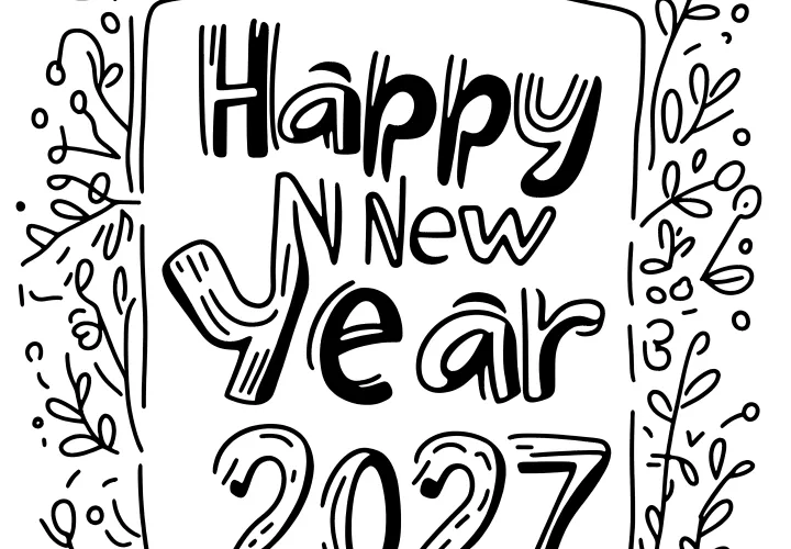 Happy New Year 2027: free coloring picture