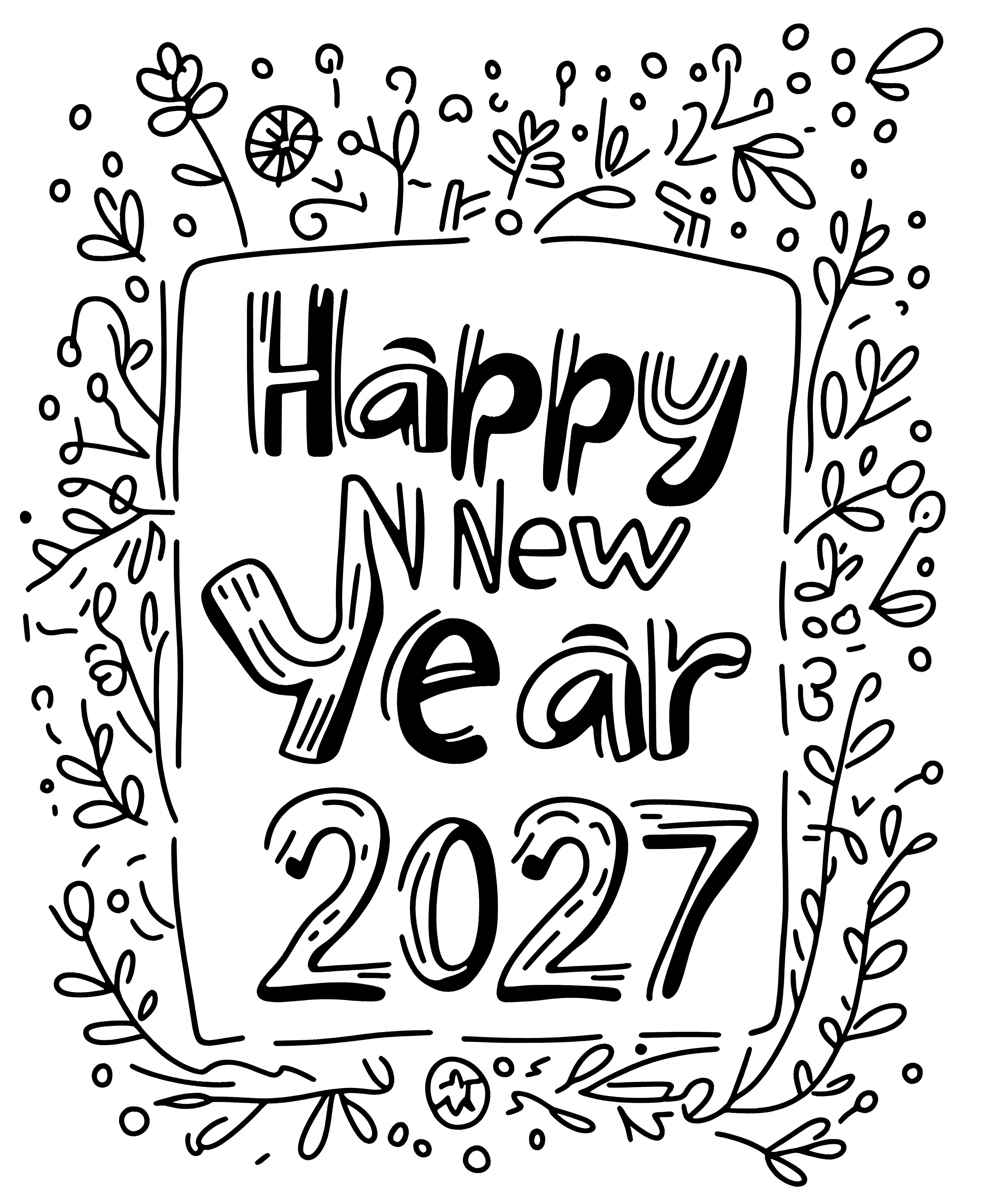 Happy New Year 2027: free coloring page