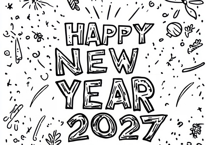 Happy New Year 2027: free coloring page