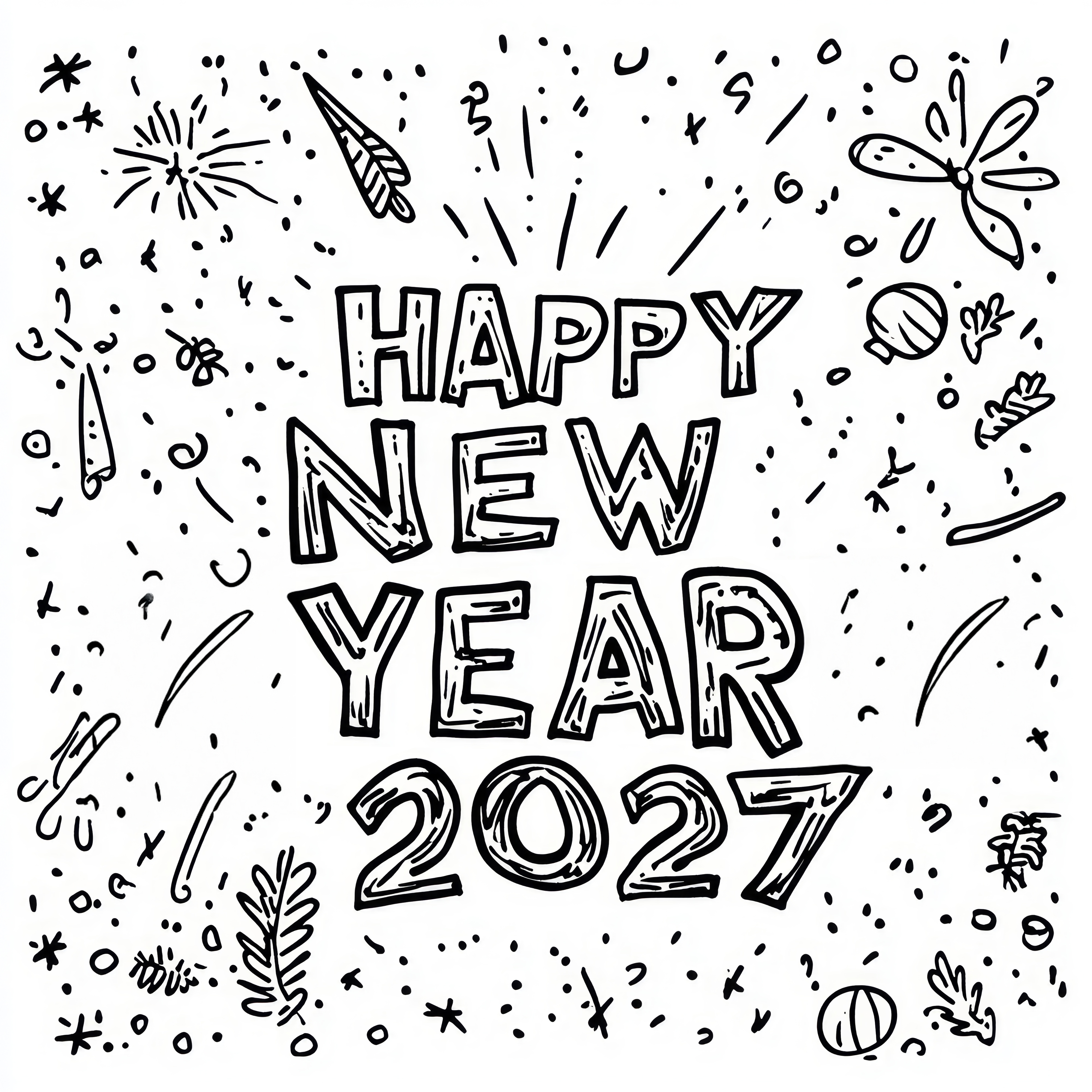 Happy New Year 2027: free coloring page