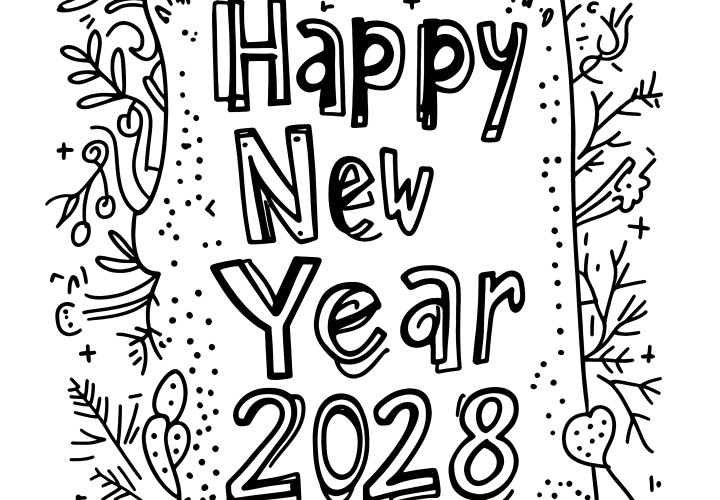 Happy New Year 2028: free coloring page