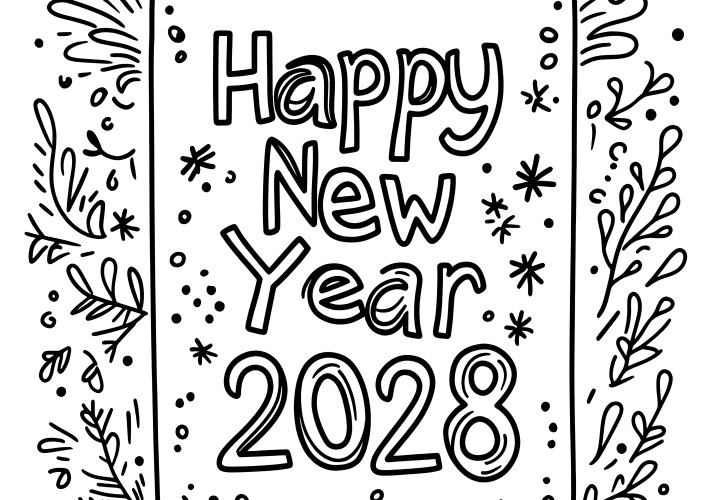 Happy New Year 2028: free coloring sheet