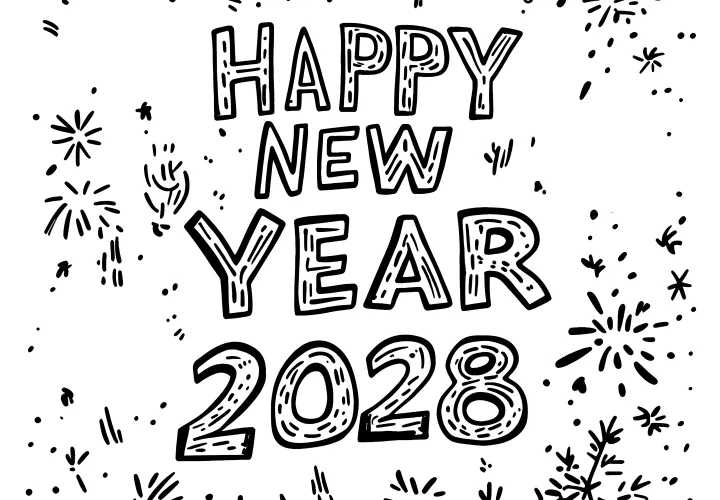 Happy New Year 2028: Picture to color