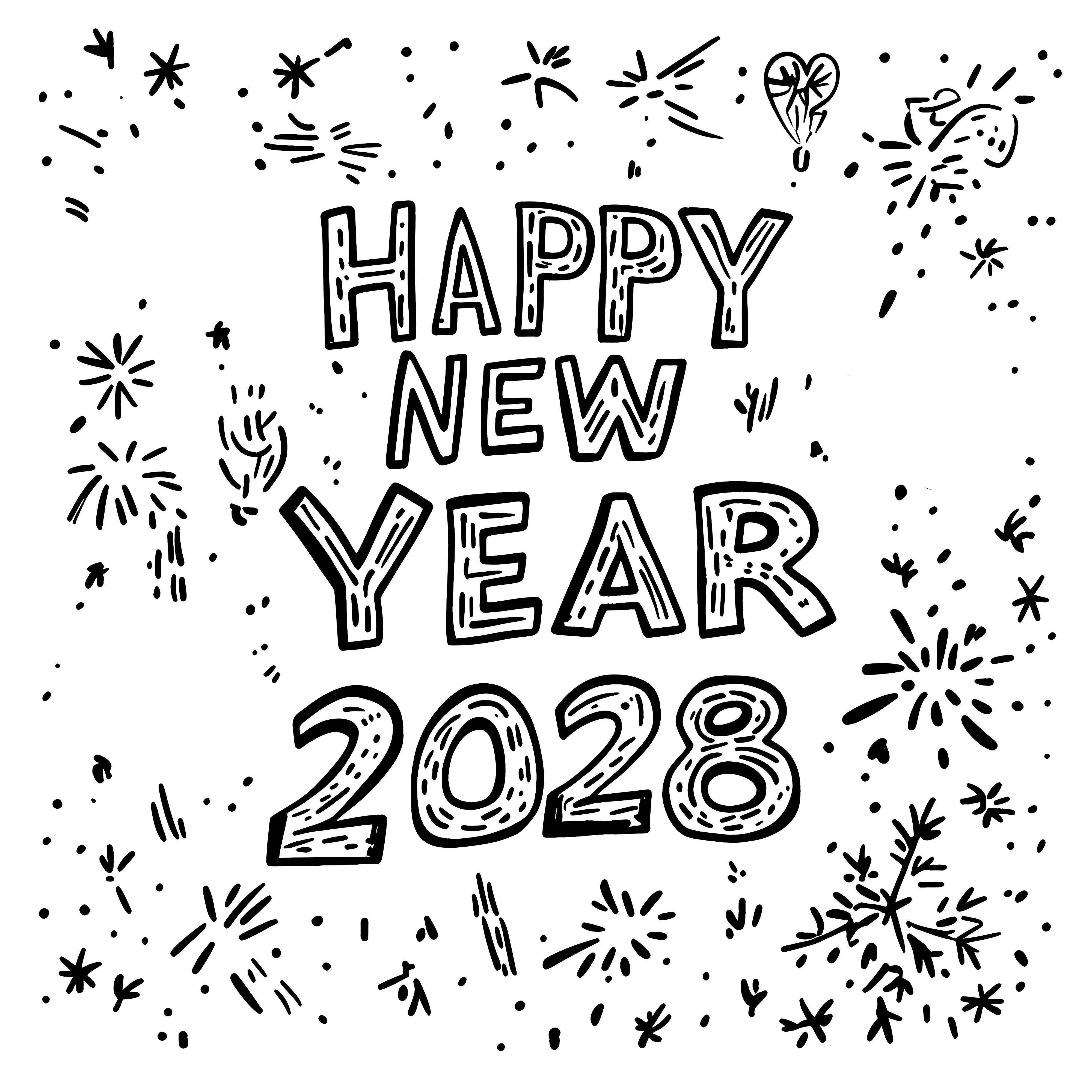 Happy New Year 2028: Picture to color