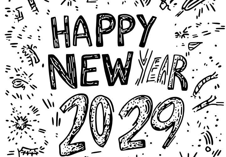 Happy New Year 2029: free coloring page