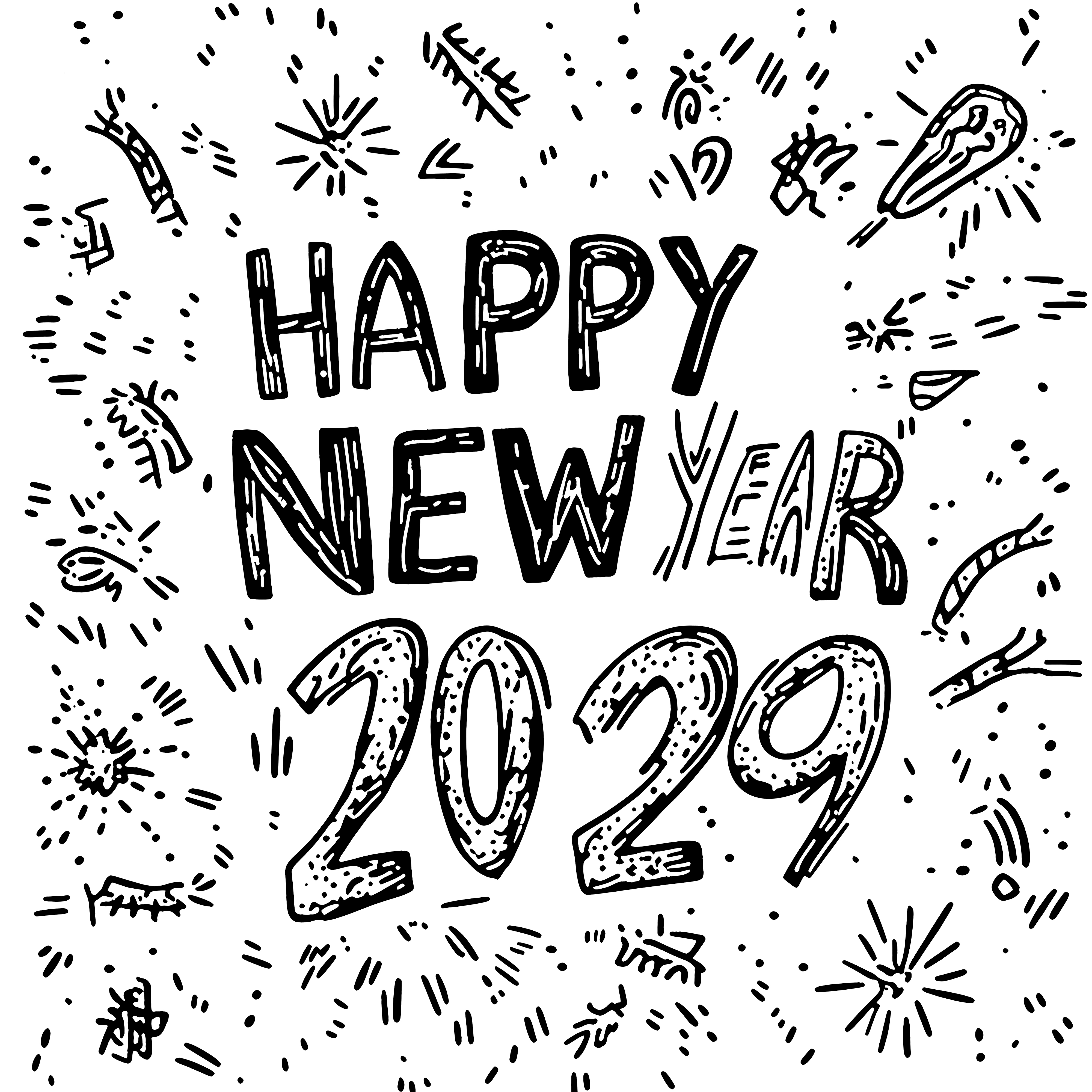 Happy New Year 2029: free coloring page