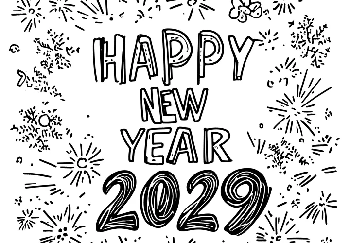 Happy New Year 2029: free coloring page