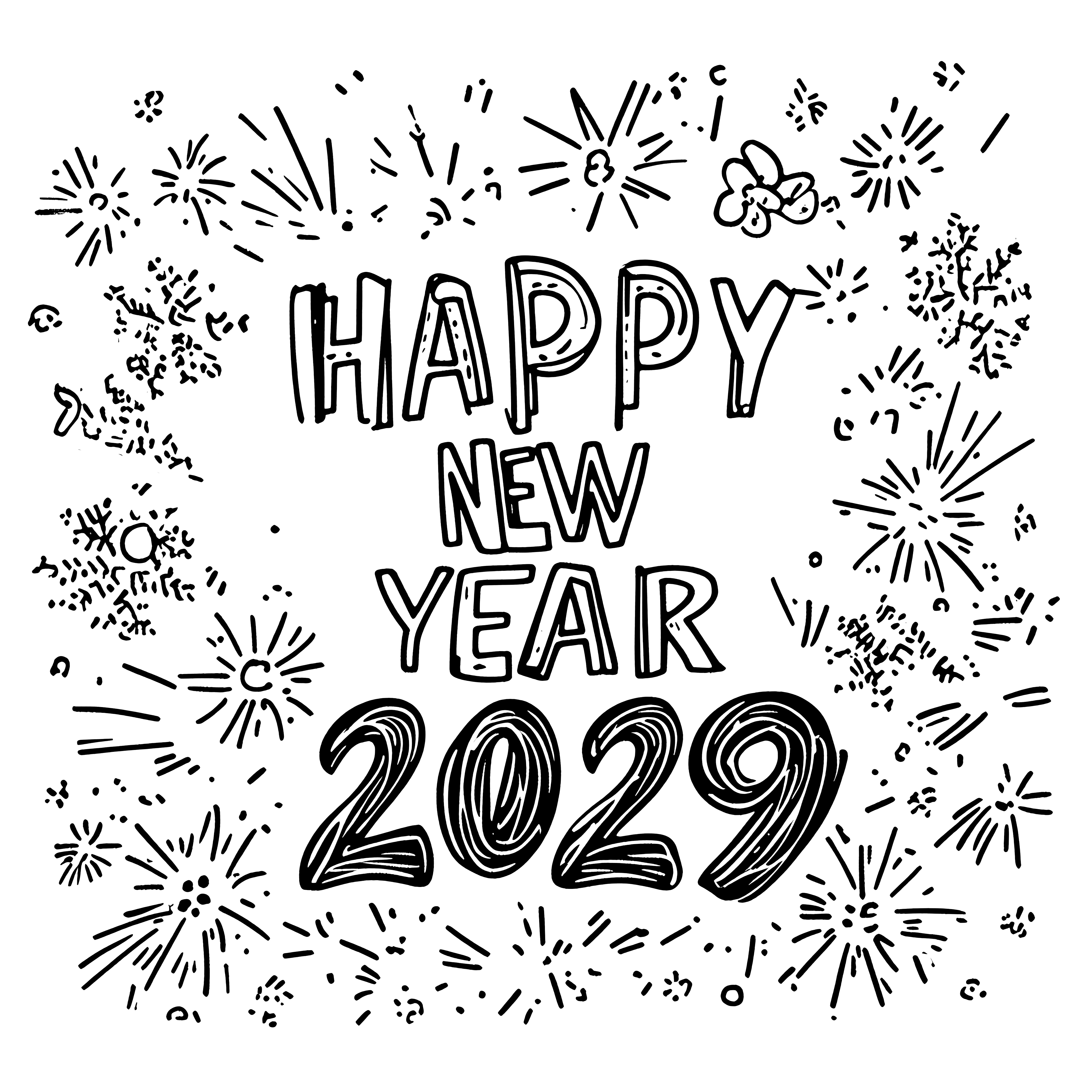 Happy New Year 2029: free coloring page