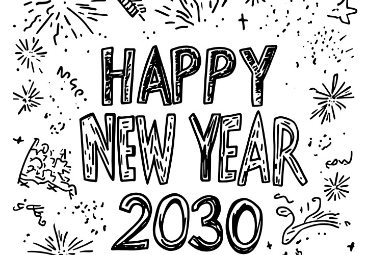 Happy New Year 2030: free coloring page