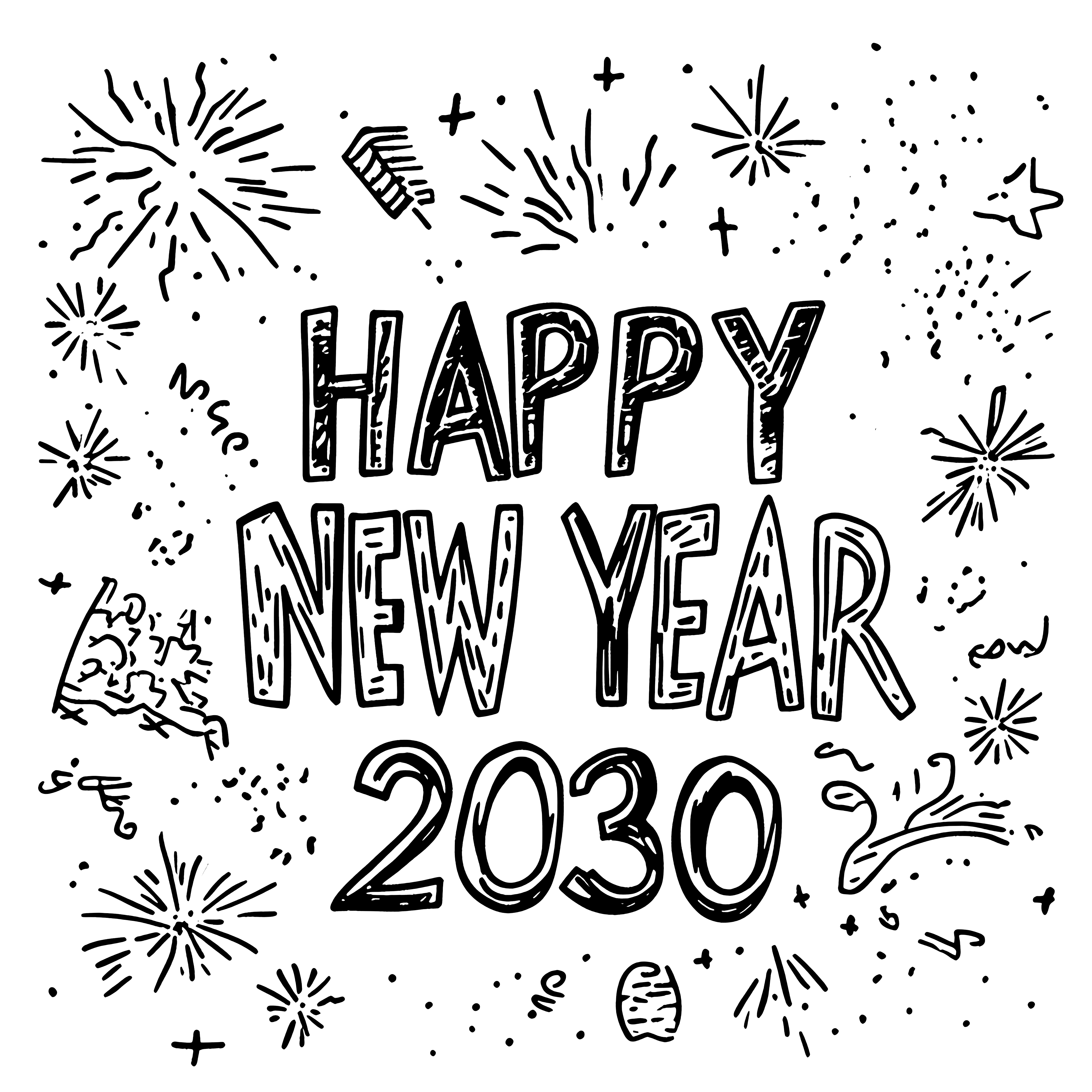 Happy New Year 2030: free coloring page