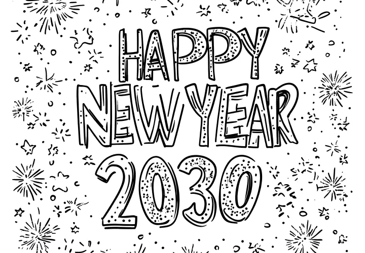 Happy New Year 2030: free coloring page