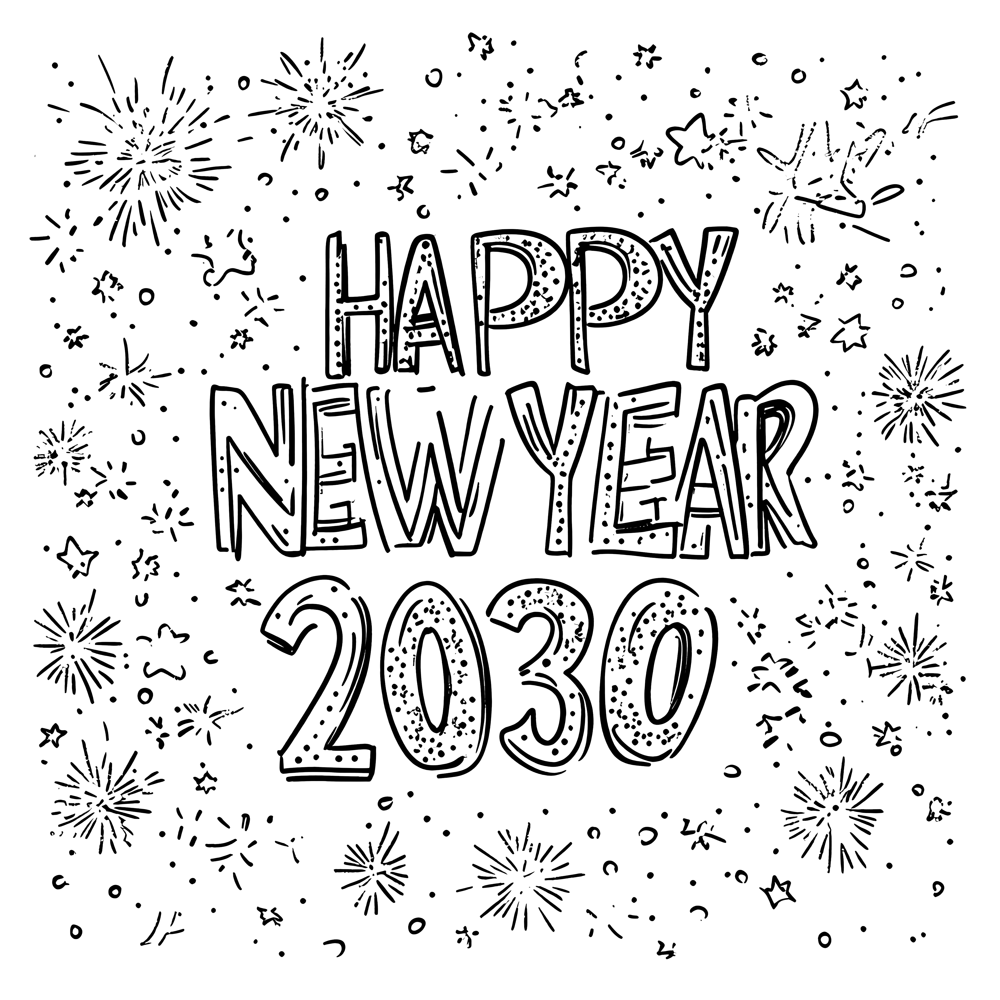 Happy New Year 2030: free coloring page