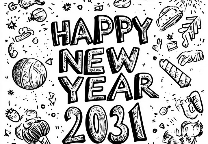 New Year's coloring picture: happy New Year 2031