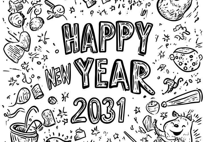 Happy New Year 2031: free coloring template