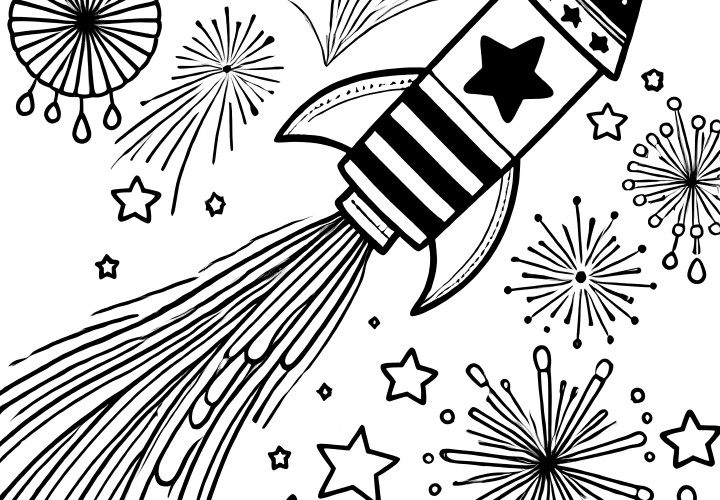 Rocket, fireworks, & stars for coloring