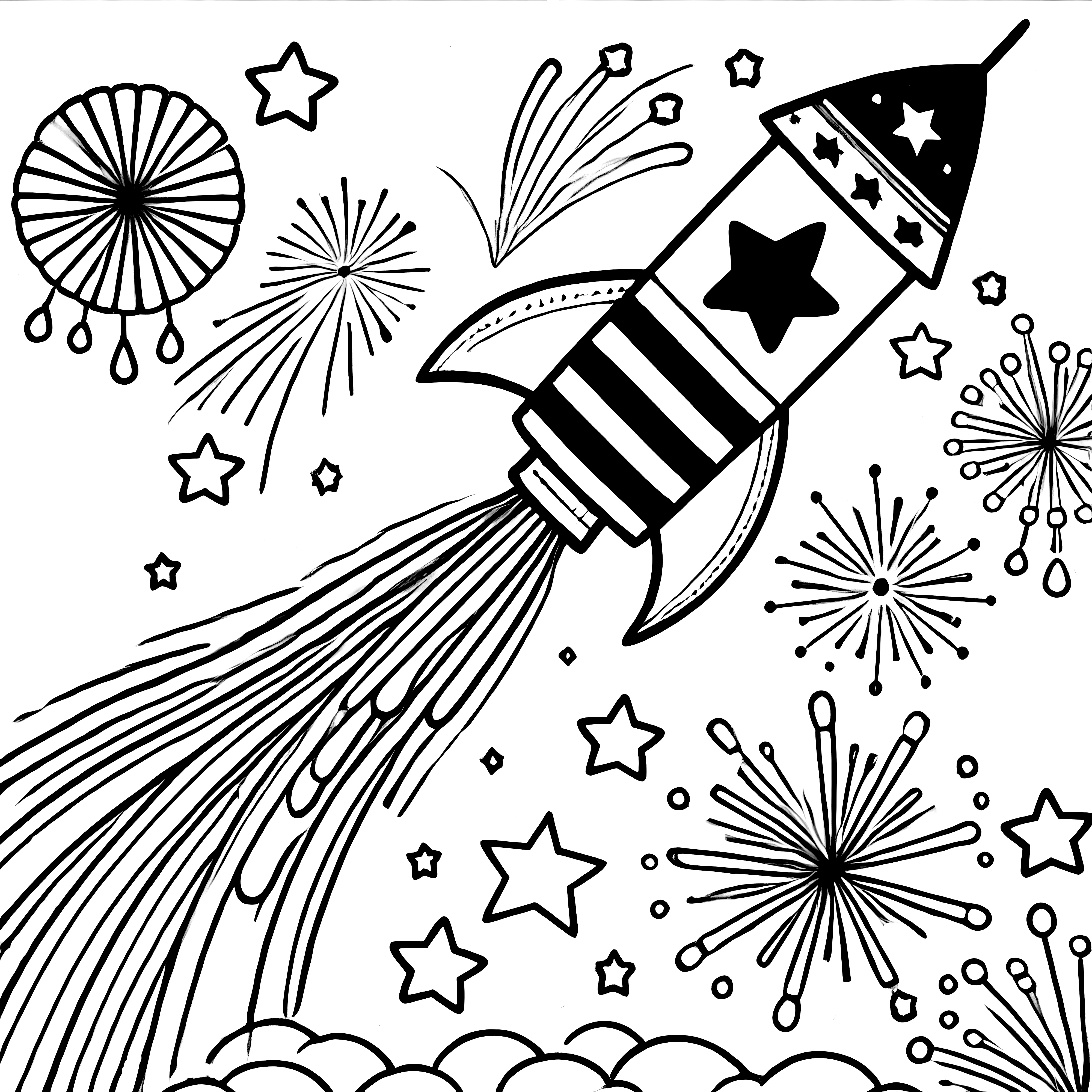 Rocket, fireworks, and stars for coloring