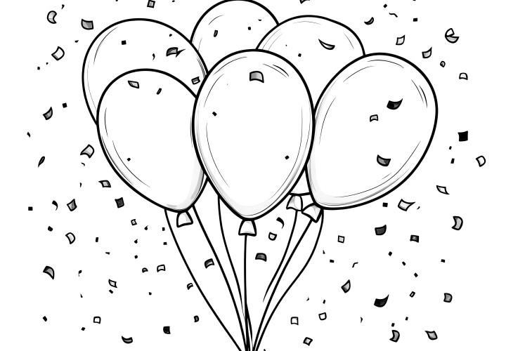 Balloons & confetti for the New Year's Eve party: free coloring picture