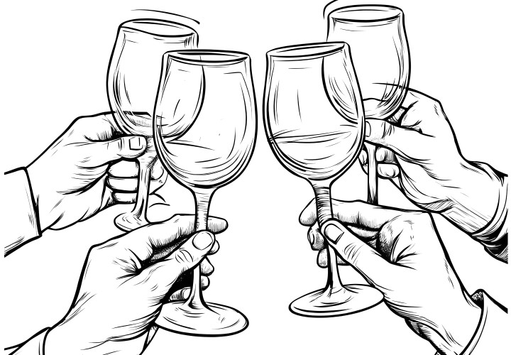 Clinking glasses on New Year's Eve: Coloring page