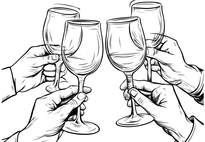 Clinking glasses on New Year's Eve: Coloring page