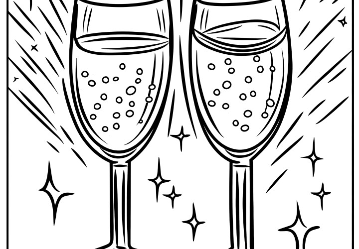 Champagneglass til nyttårsfesten: Fargeleggingsbilde