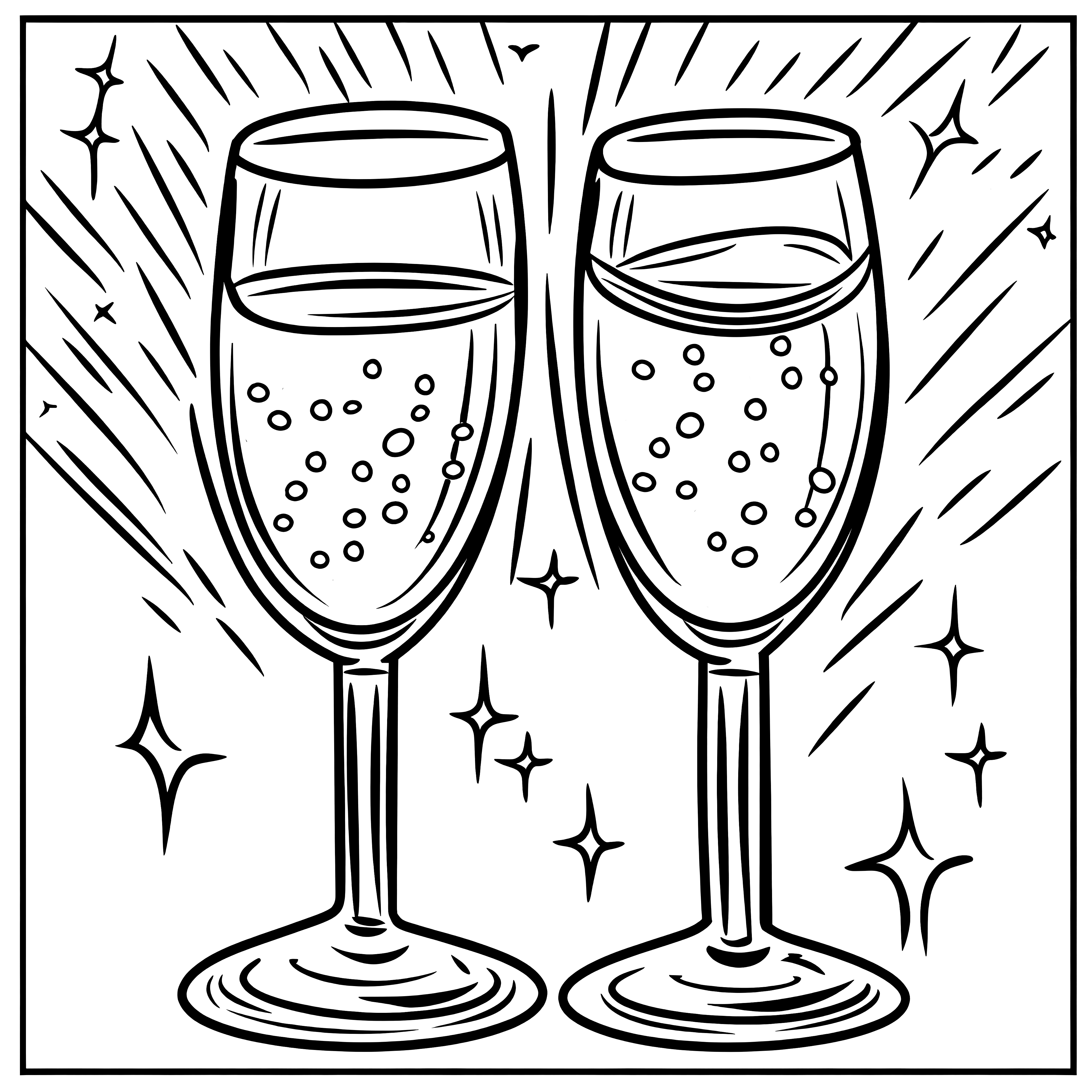 Champagne glasses for the New Year's Eve party: coloring page