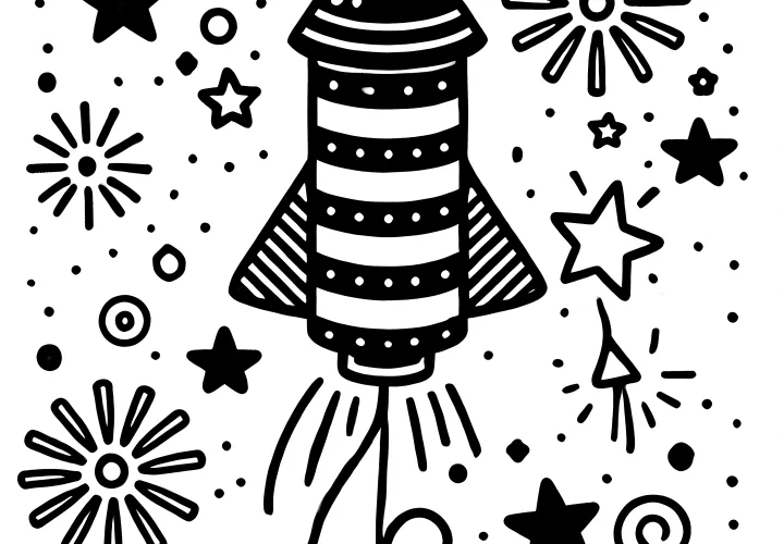 New Year's rocket & stars: Coloring picture for children