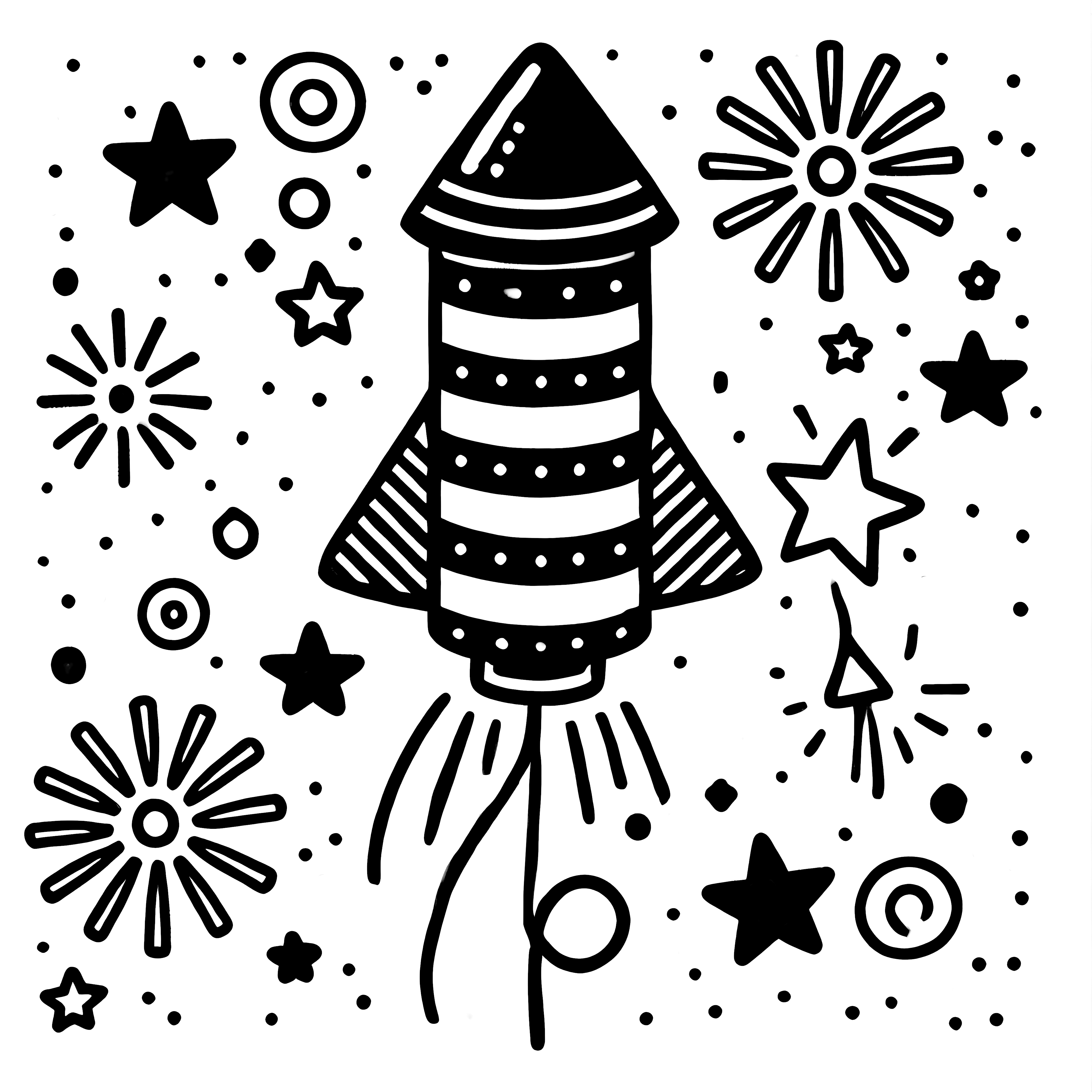 New Year's rocket & stars: coloring picture for children