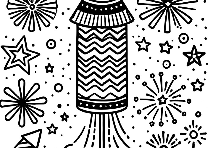 New Year's rocket & fireworks: free coloring page for children