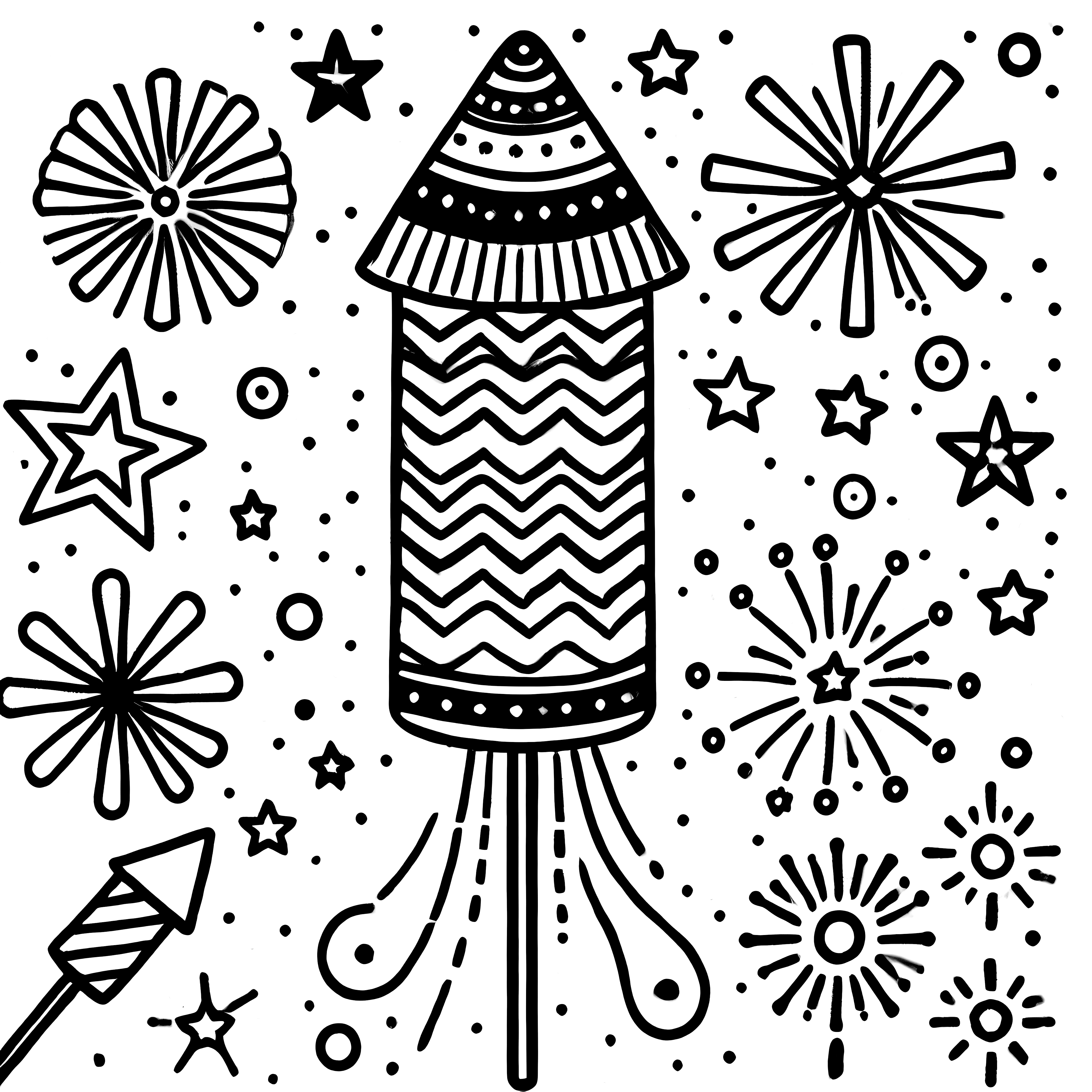 New Year's rocket & fireworks: free coloring page for kids