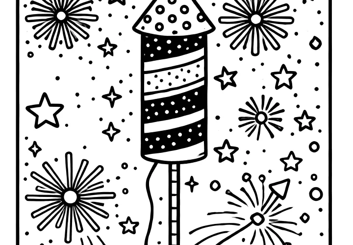 New Year's rocket & fireworks: free coloring page