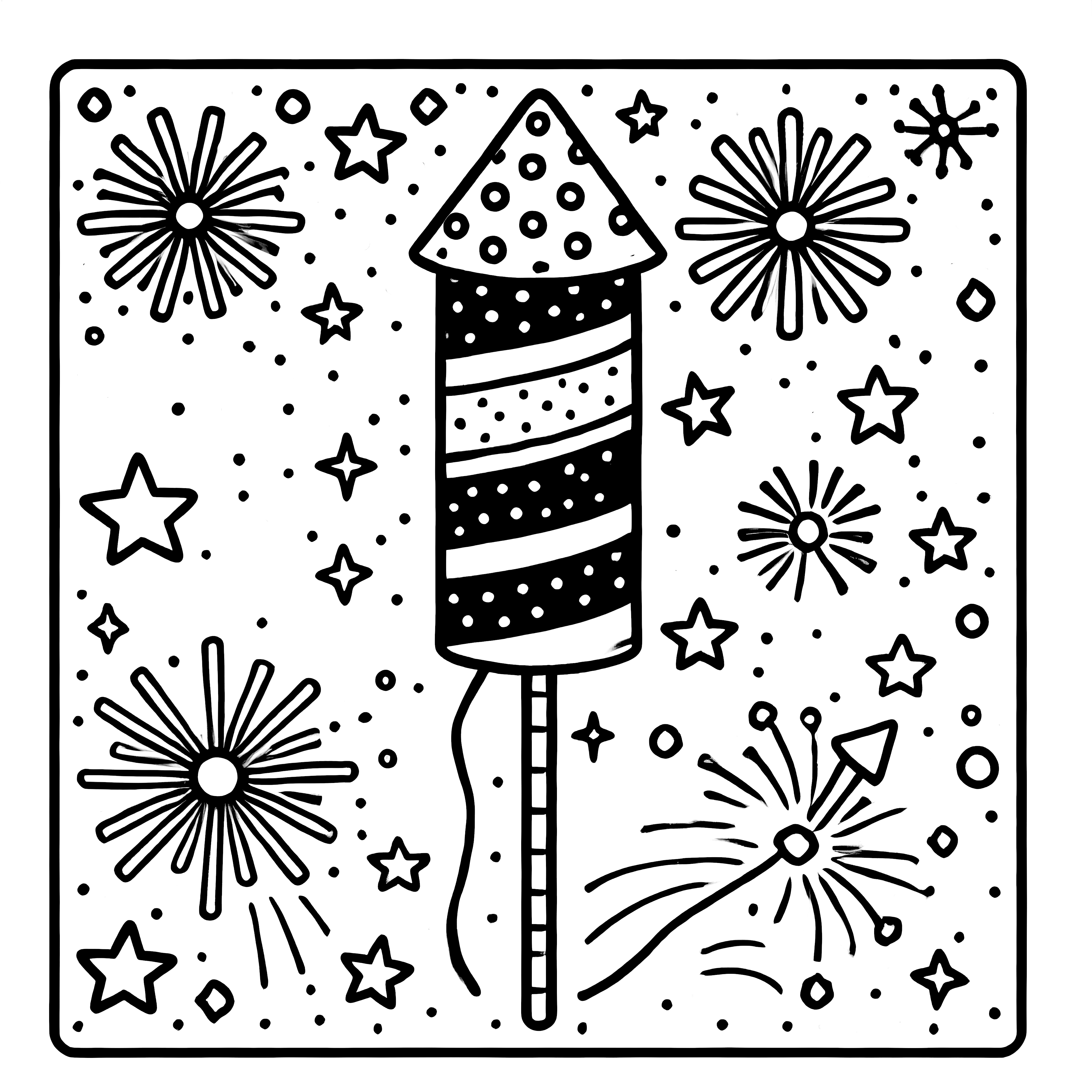 New Year's Eve rockets & fireworks: free coloring page