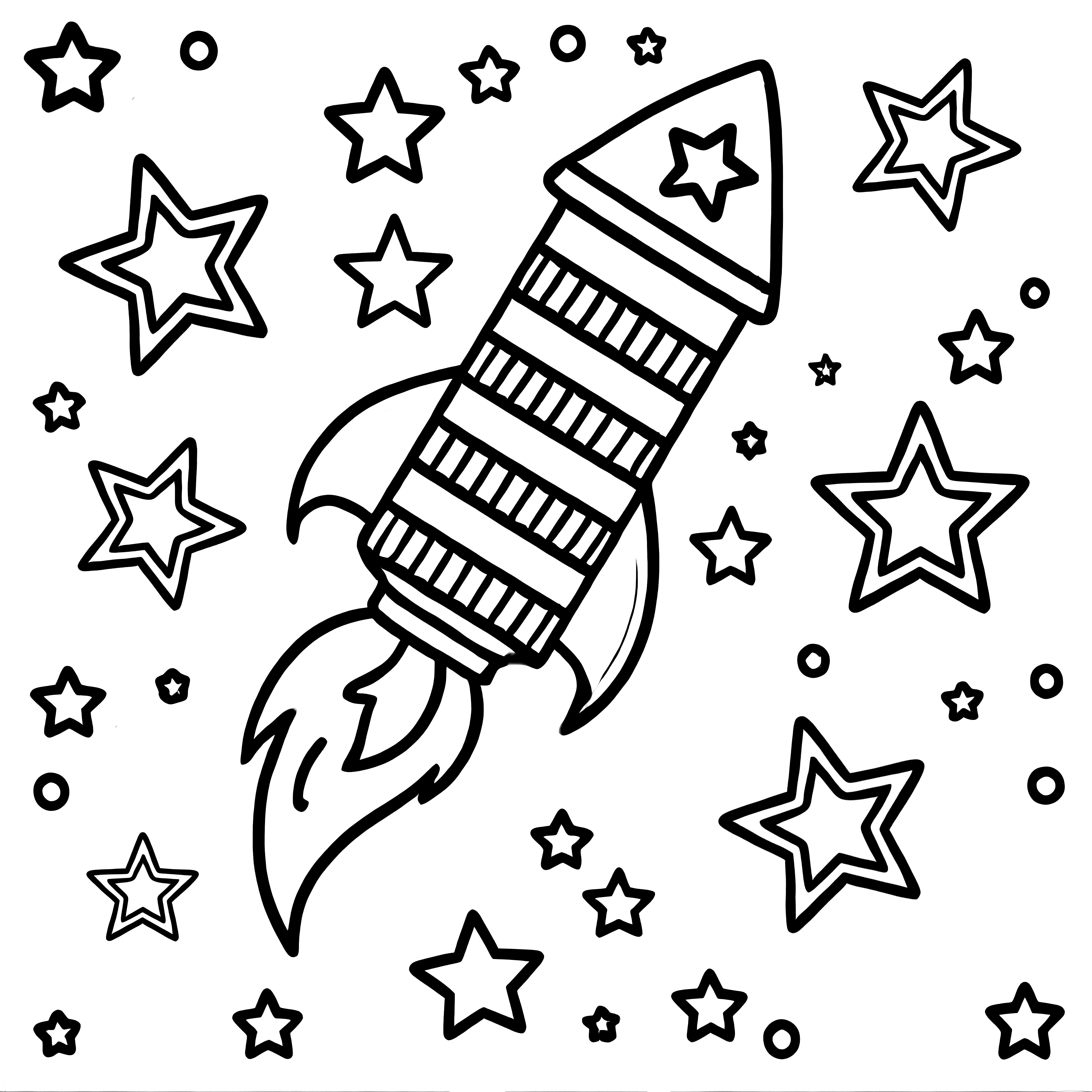 New Year's rocket & Stars: free coloring picture