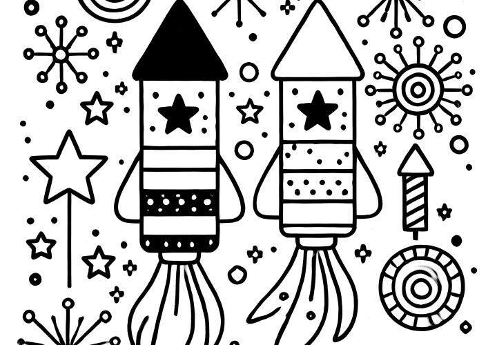 New Year's Eve rockets: simple coloring template