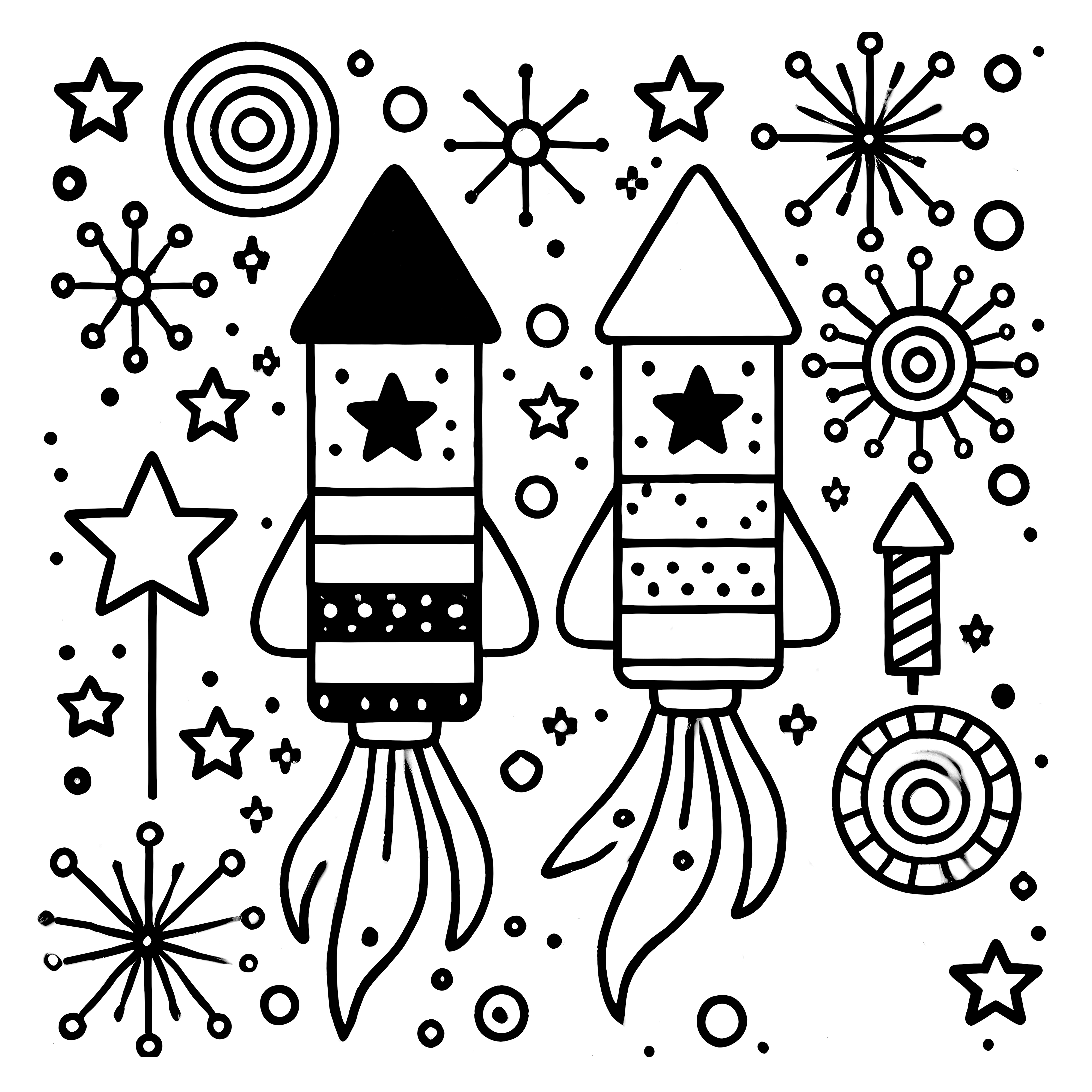 New Year's Eve rockets: simple coloring template