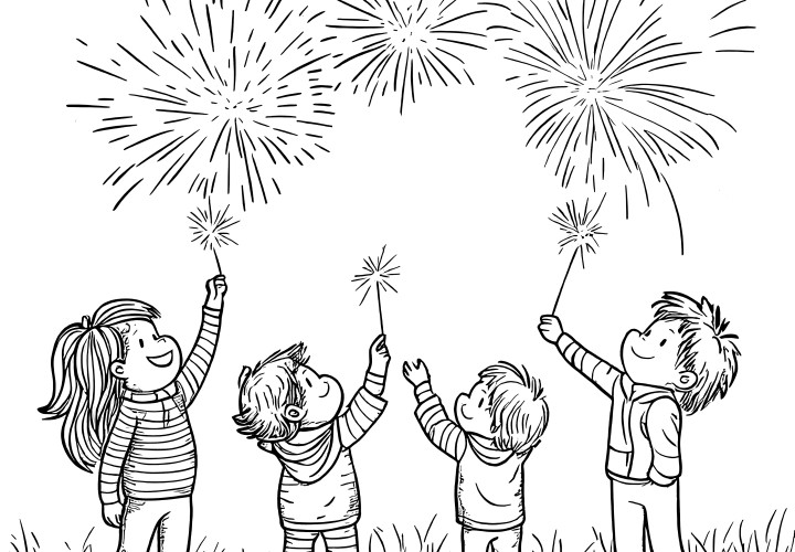 Children with sparklers: Picture to color