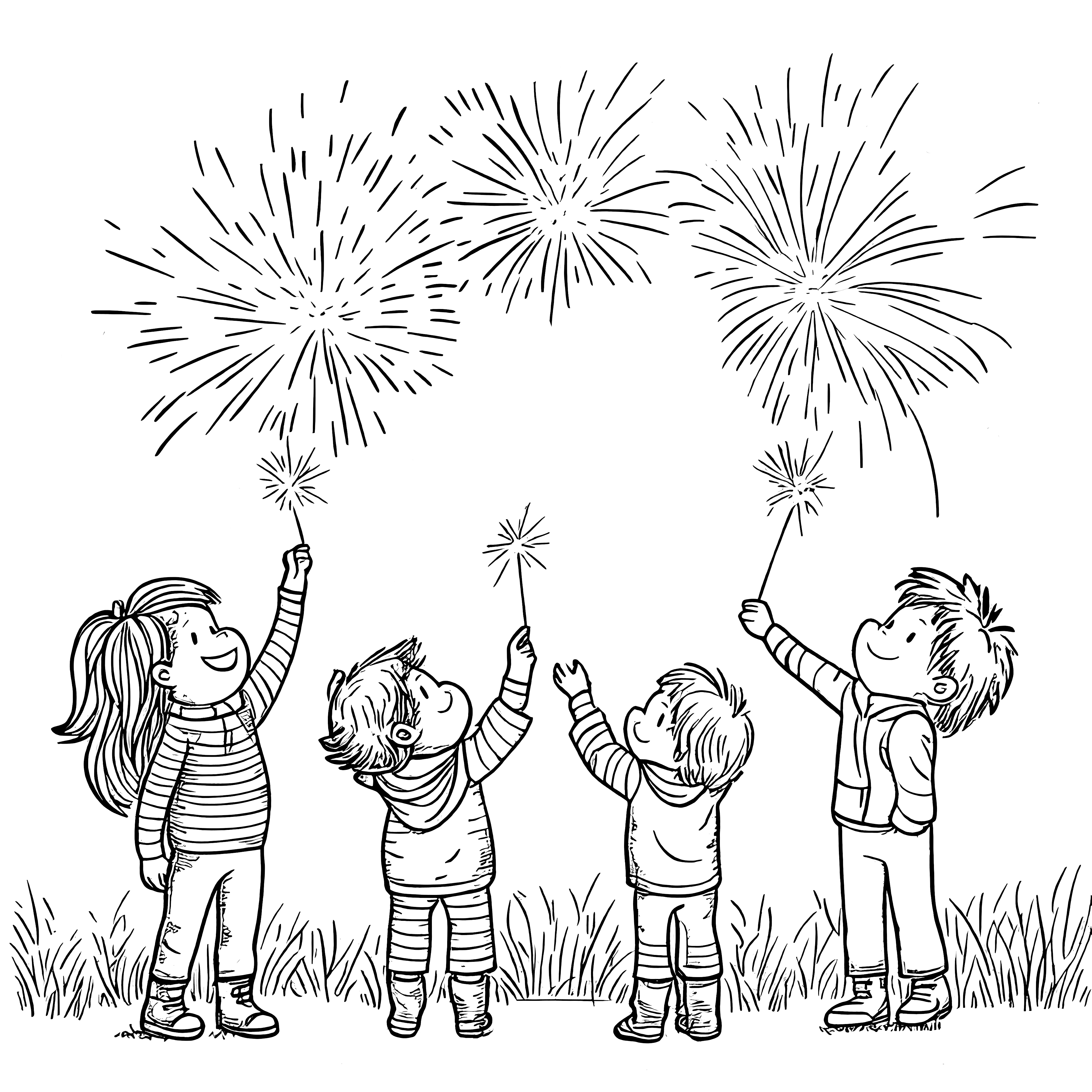 Children with sparklers: Picture for coloring