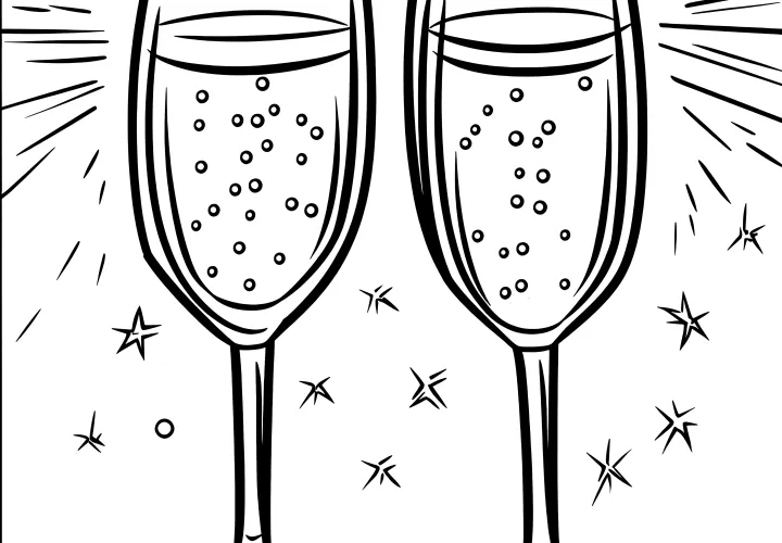 Champagne glasses for the New Year's Eve party: free coloring page