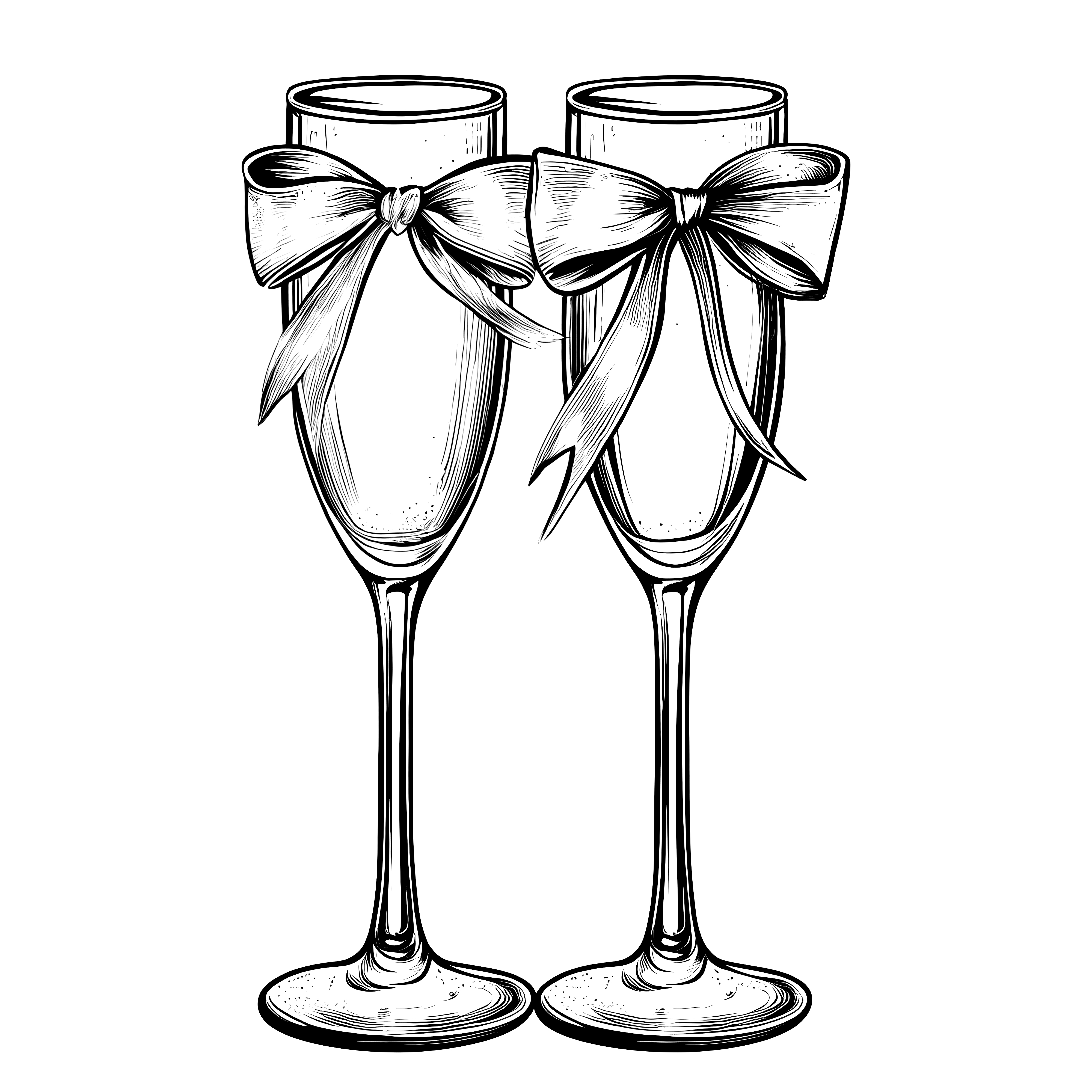 Two champagne glasses with bow: free New Year's Eve coloring sheet