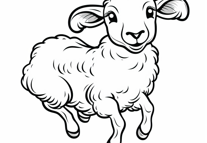 Mouton sautant amusant : Modèle de coloriage simple sans fond (Gratuit)