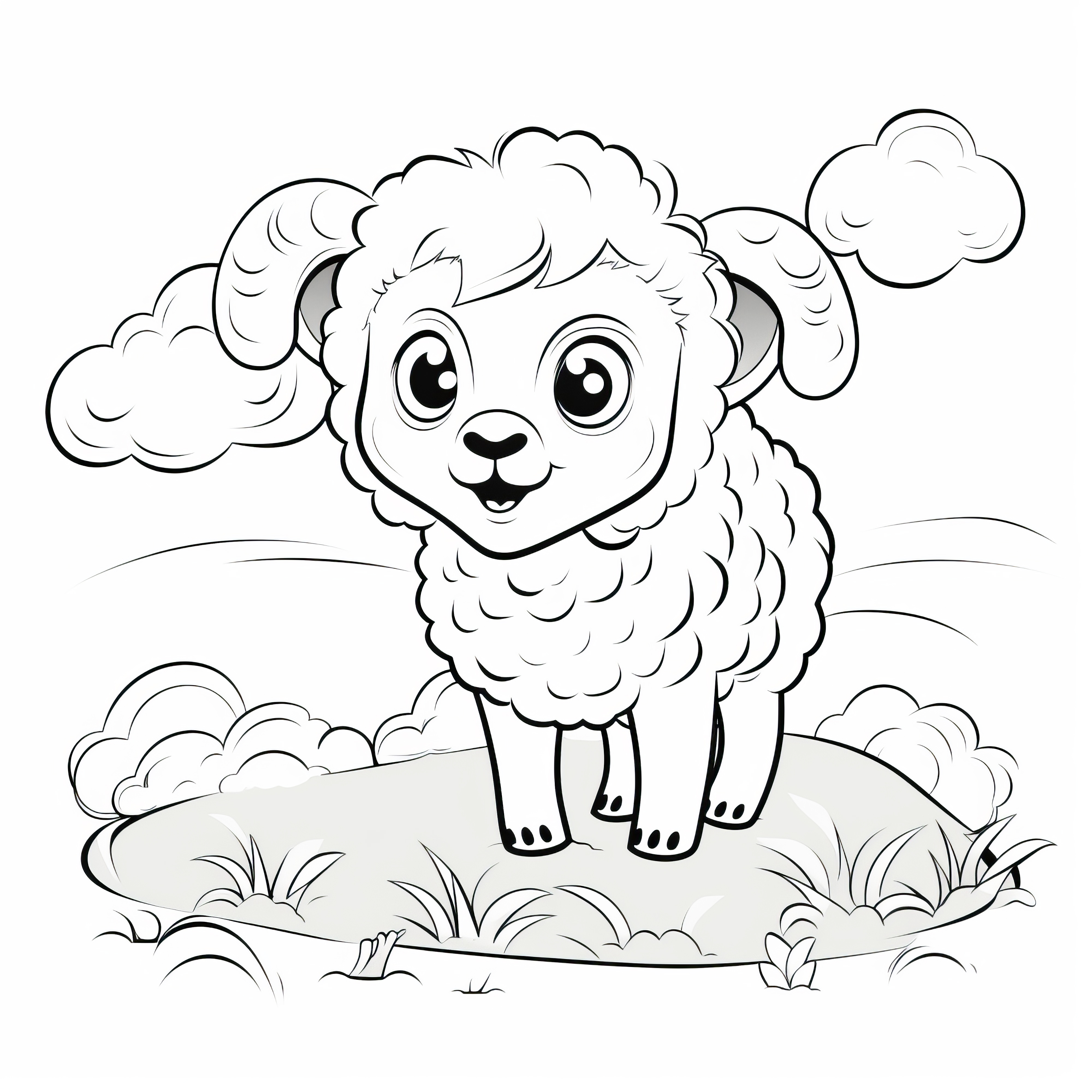 Mignon mouton dans un champ avec des nuages: Téléchargez gratuitement une image à colorier