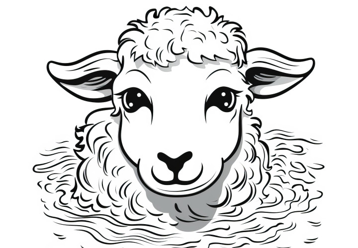 Tête de mouton mignon : Coloriage simple (Gratuit)