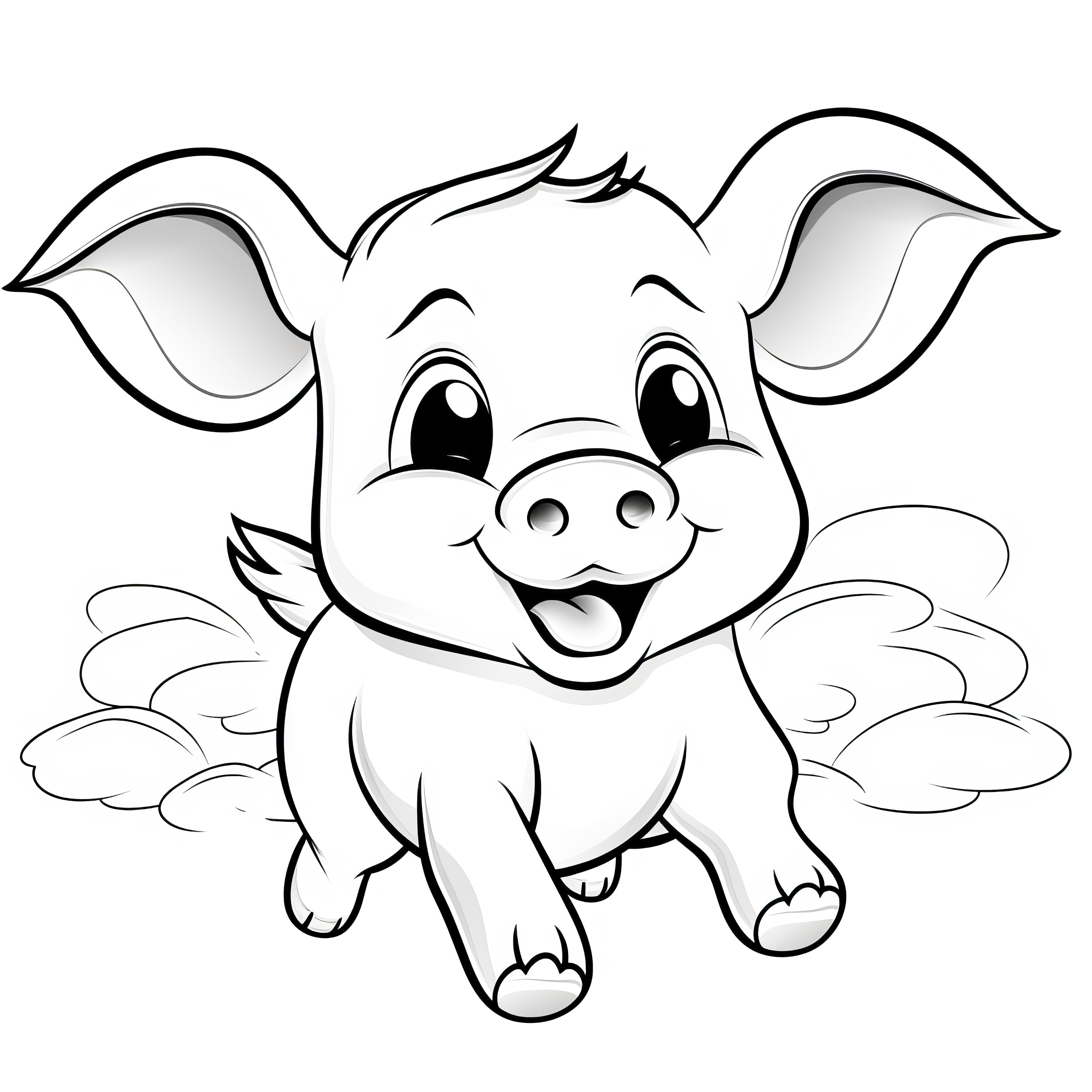 Cerdito volador con orejas grandes: Dibujo para colorear gratuito