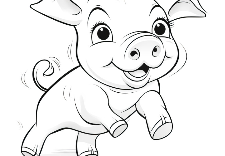 Cochon riant : Image à colorier simple pour les enfants (Gratuit)