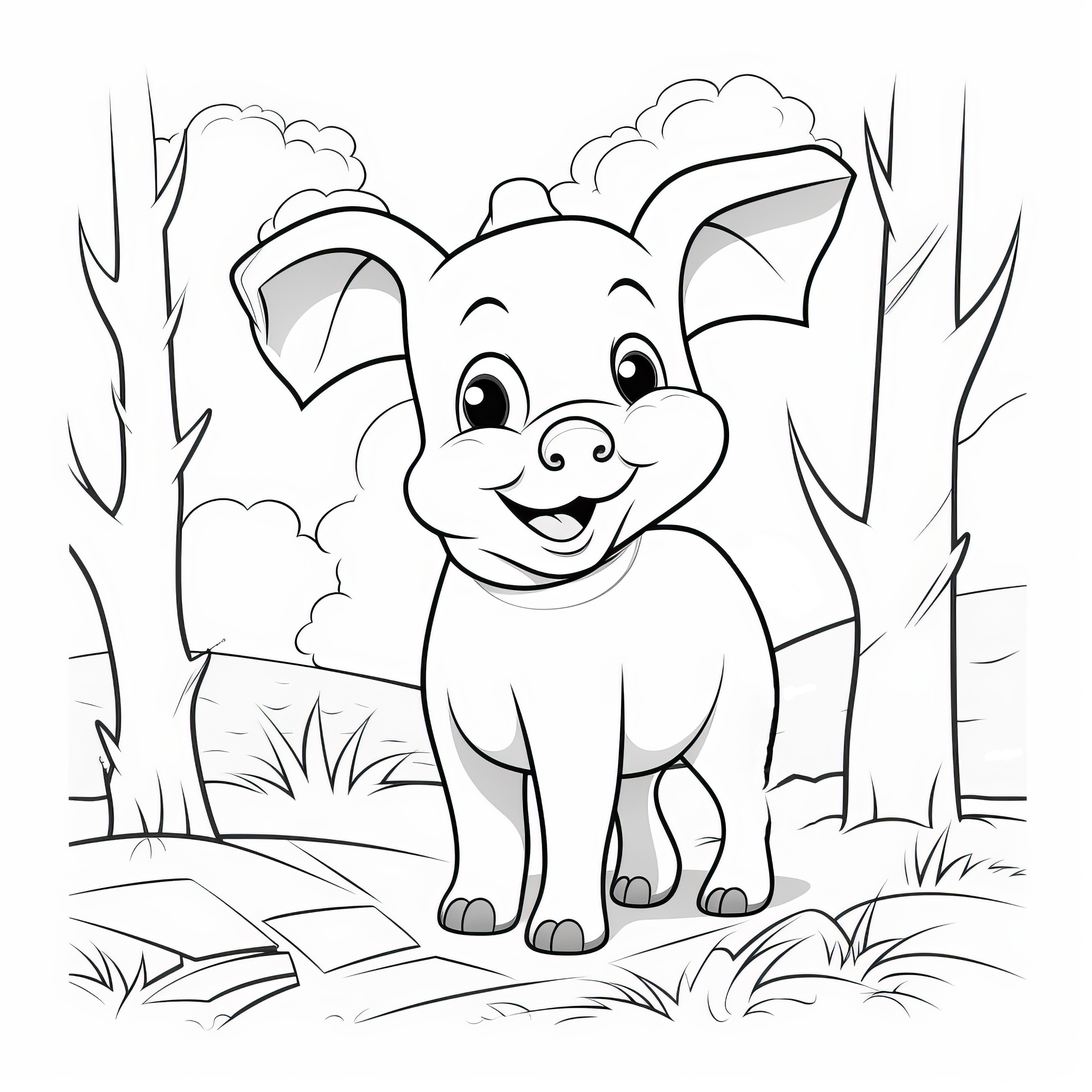 Petit cochon se tient dans la forêt : Coloriage gratuit pour les enfants