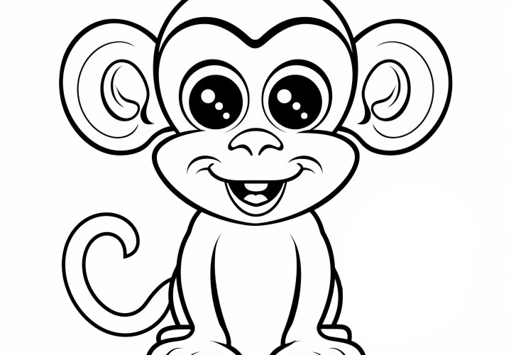 Singe joyeux aux grands yeux : coloriage gratuit à télécharger