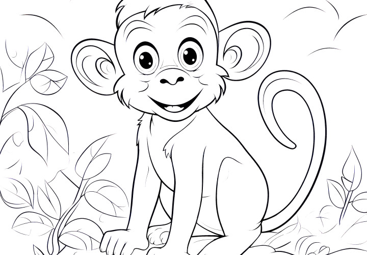 Singe joyeux dans la jungle : Image à colorier gratuite à télécharger