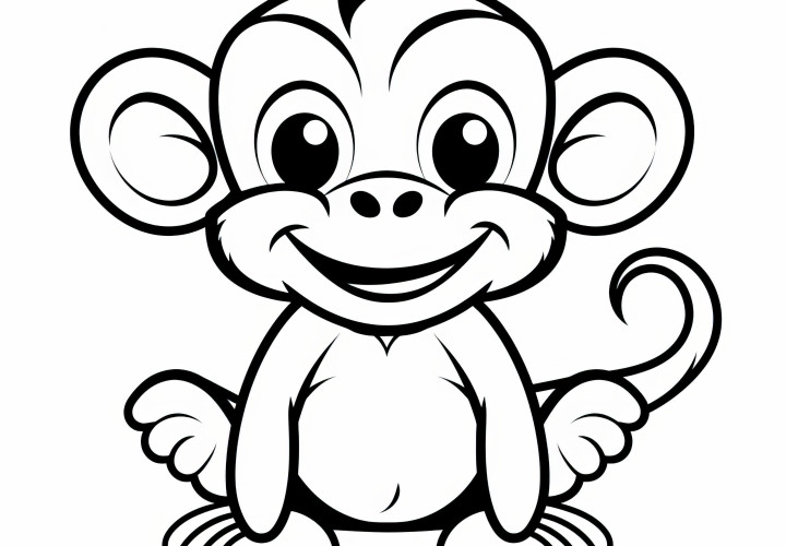 Singe joyeux : coloriage simple pour enfants