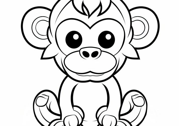 Petit singe : Coloriage facile (Gratuit)